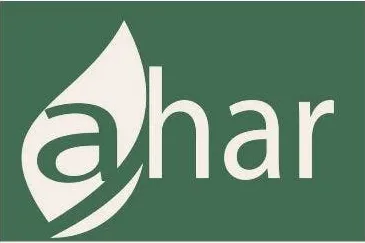 Ahar inverted logo: ivory mark and wordmark on deep green