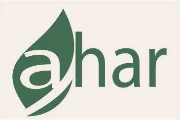 Ahar logo: green grain-and-a mark with the lowercase wordmark on ivory