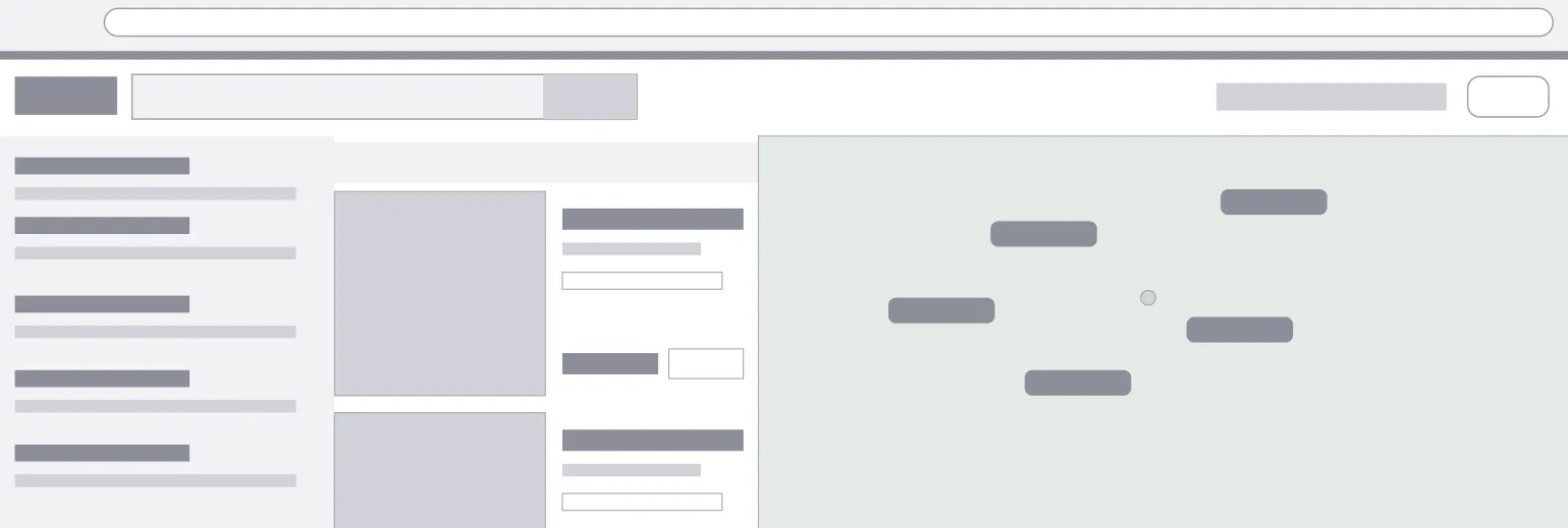 Structure view of the directory: filter column, card list and map area